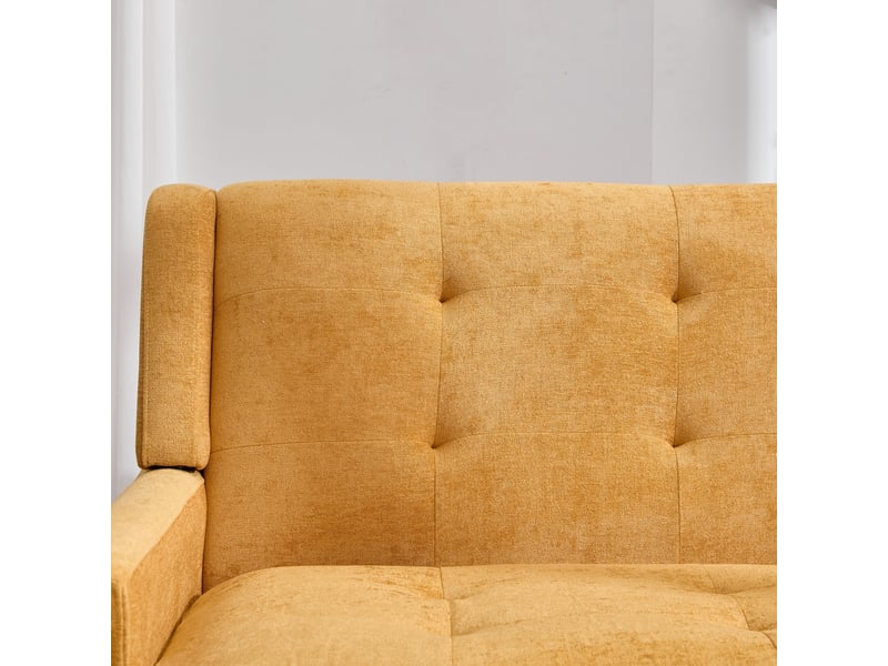  Canapé droit 2 places 119x75x88 cm, coussin haute densité, pieds en bois, pour salon, chambre et bureau, tissu jaune  - Conforama D