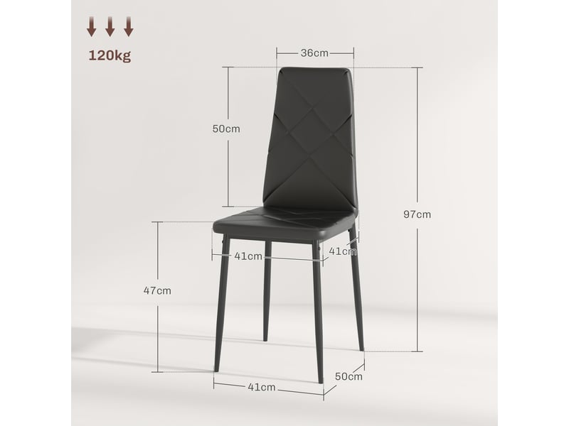  Lot de 2 chaises de salle à manger modernes avec dossier haut en similicuir noir et piètement en acier dimensions 41x50x97 cm  - Conforama C