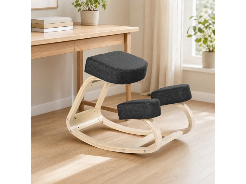  Chaise à genoux ergonomique noire en bois de bouleau, hauteur 51-58 cm  - Conforama E