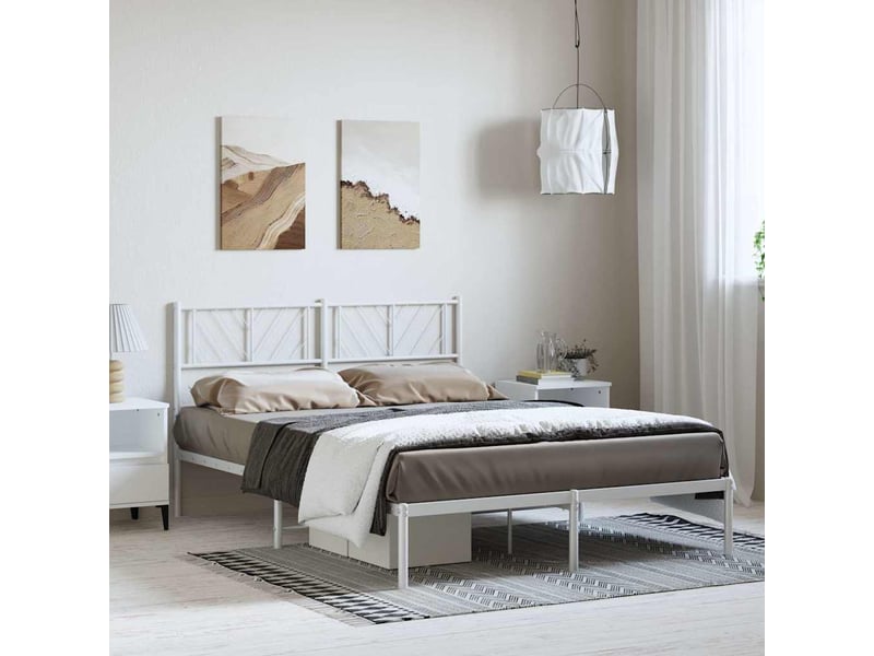  Lit double- lit adulte -  cadre de lit métal sans matelas et tête de lit blanc 135x190 cm  - Conforama B