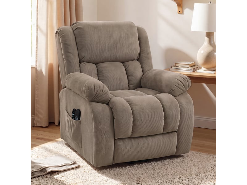  Fauteuil releveur électrique massant chauffant inclinable repose-pieds tissu café  - Conforama D
