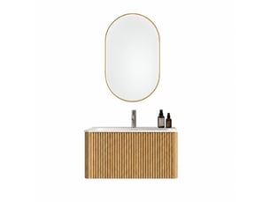 Ensemble meuble vasque suspendu 80 cm avec miroir led, finition chêne