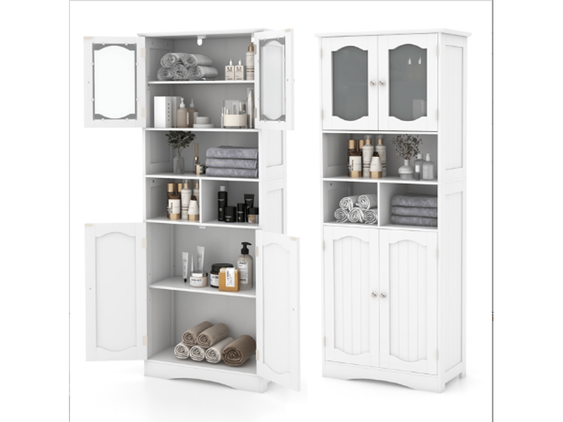 Meuble De Salle De Bain Étroite Armoire D'Angle Blanc - Avec Porte Et Étagères Réglables, 18x19.5x80 Cm