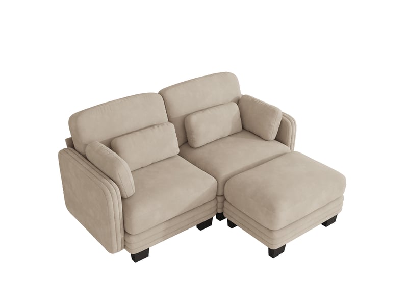 Canapé d'angle modulable 2 places 176x143x88 cm en chenille café clair - Conforama E