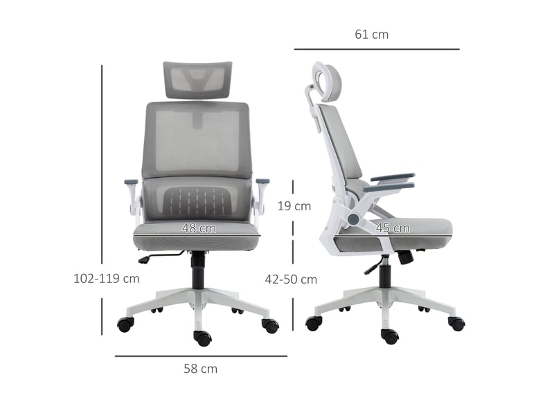  Chaise de bureau ergonomique en mesh avec appui-tête réglable, accoudoirs ajustables, bascule et soutien lombaire gris  - Conforama C
