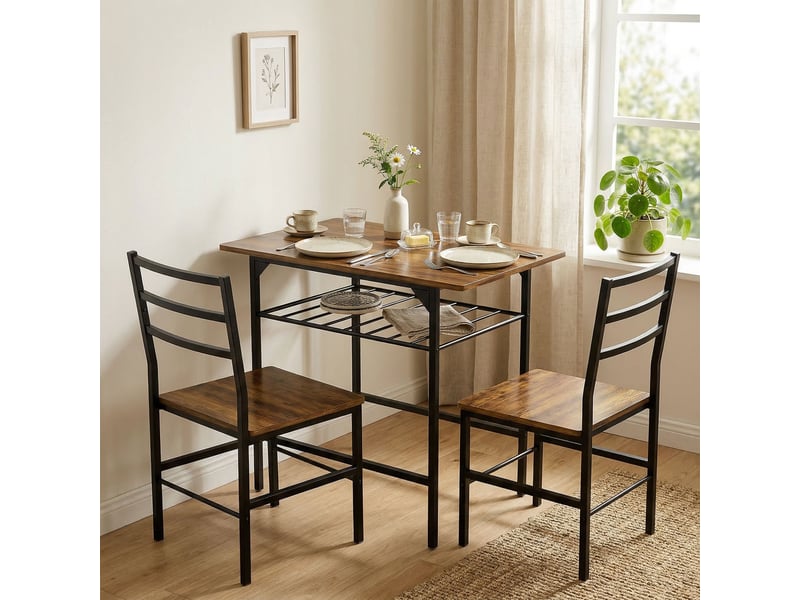  Ensemble table salle à manger avec 2 chaises, table de cuisine avec chaises pour 2 personnes, cadre en métal, marron  - Conforama D
