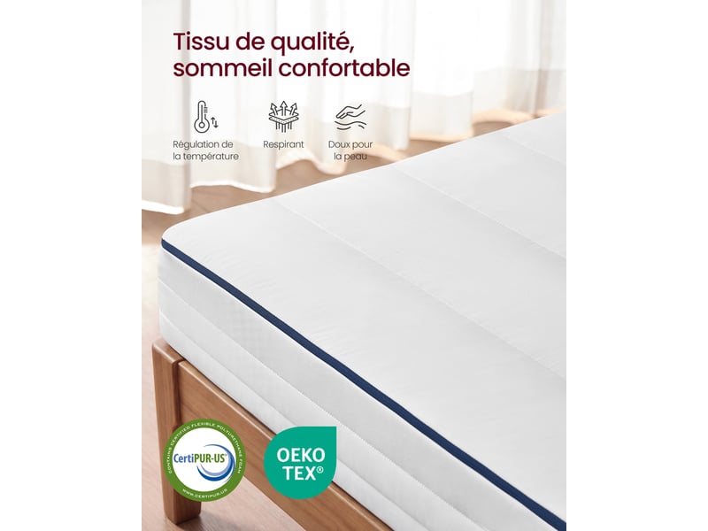 Matelas 160 x 200 cm, mousse mémoire de forme gel, matelas soutien 7 zones, housse lavable, chambre, blanc - Conforama D