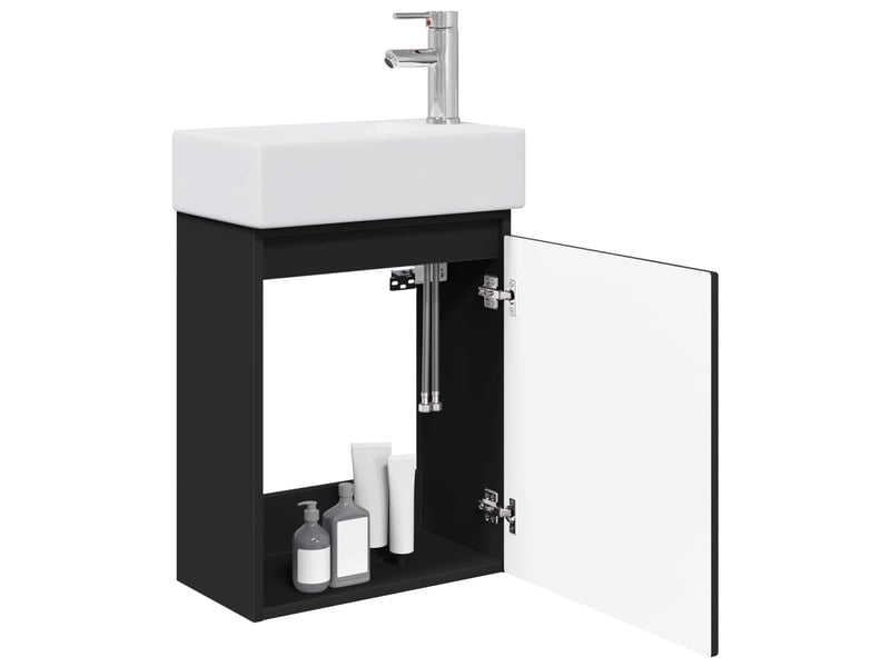  Meuble de rangement salle de bain avec robinet noir 45.5x25.5x84 cm shl9652  - Conforama C