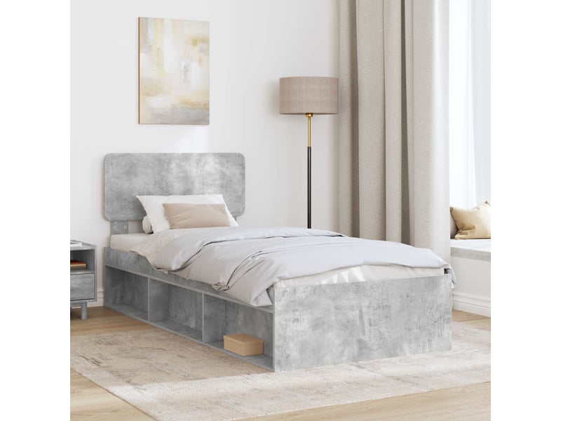  Lit simple- lit adulte -  cadre de lit gris béton 100 x 200 cm pin massif  - Conforama B