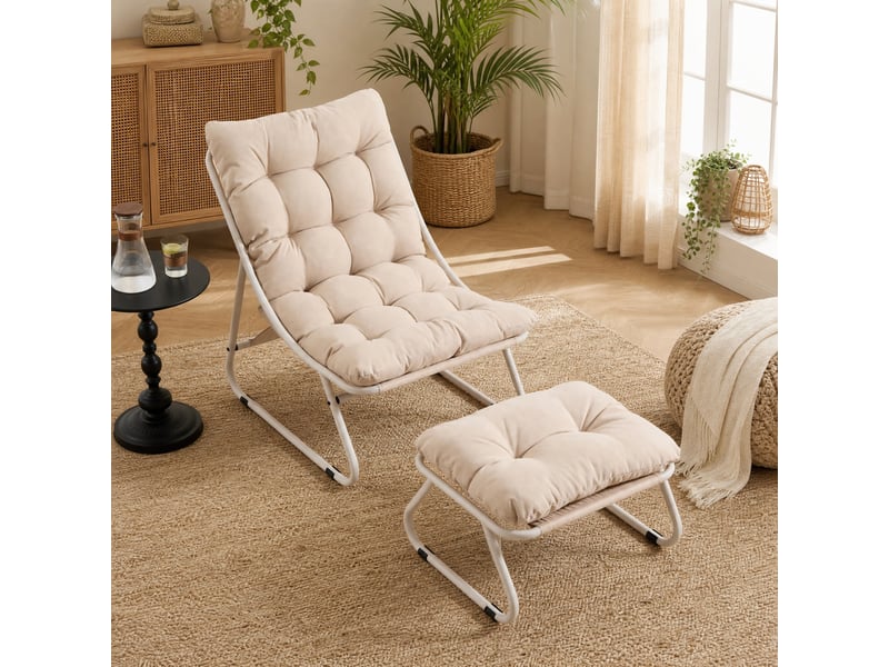 Fauteuil de jardin avec repose-pieds,65x78x86 cm,avec coussin,acier,beige - Conforama B