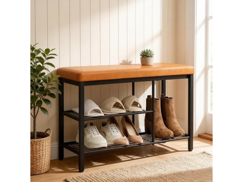  Banc à chaussures compact avec assise, rangement pratique, meuble d’entrée moderne, étagère chaussures  - Conforama D