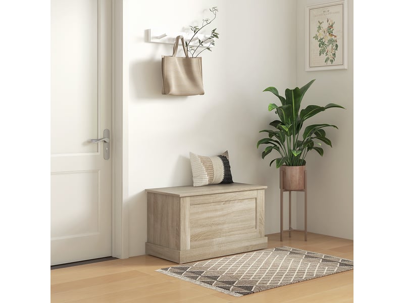  Coffre de rangement, coffre à jouets, avec charnière de sécurité, pour salon, en bois, bois naturel, 80 x 40 x 45 cm  - Conforama D