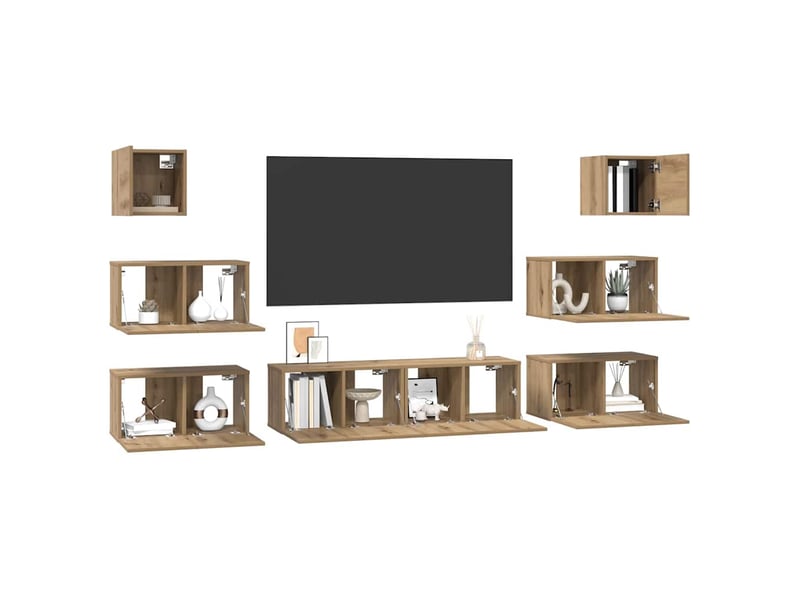 Ensemble meuble tv ; banc tv ; armoire tv 8 pcs chêne artisanal 60 x 30 x 30 cm  - Conforama D