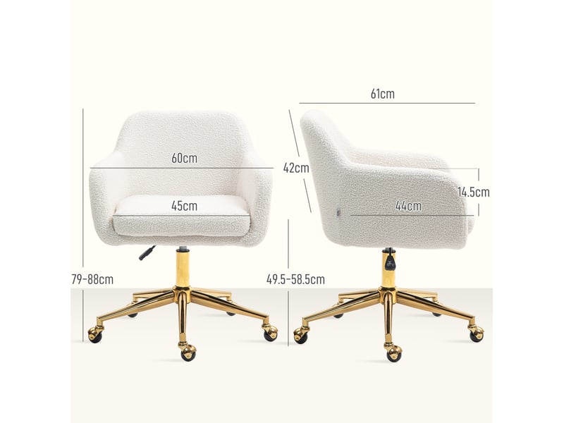 Fauteuil de bureau réglable crème en tissu, pivotant à 360° avec roulettes et accoudoirs rembourrés  - Conforama C