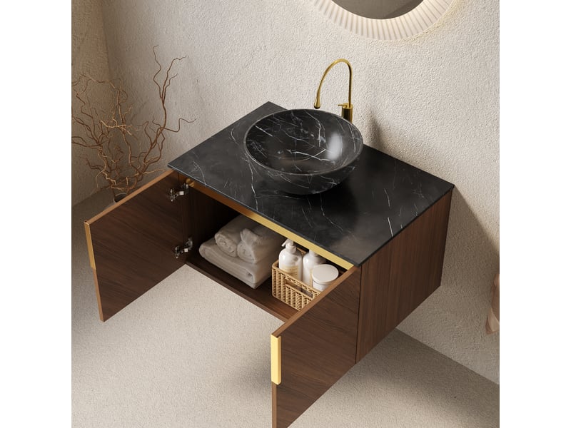  Meuble vasque mural 76x50 cm 2 portes noir chêne brun  - Conforama B