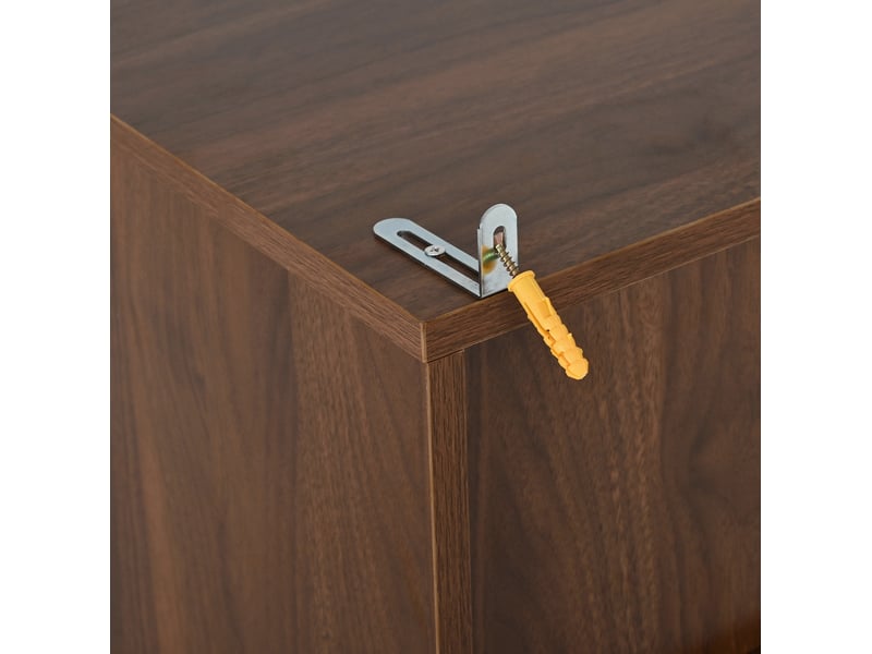  Buffet de cuisine haut avec tiroir, rangements fermés et niches ouvertes, façade ondulée, noyer, 100 × 32 × 170 cm  - Conforama E
