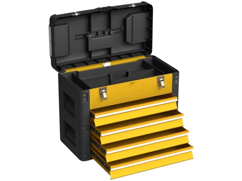 Caisse à outils vide en acier jaune 49,7 × 25,3 × 40,7 cm, 4 tiroirs et mini-boîte de rangement - Conforama A