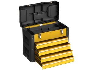 Caisse à outils vide en acier jaune 49,7 × 25,3 × 40,7 cm, 4 tiroirs et mini-boîte de rangement