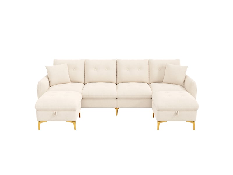 Canapé modulable tcqpz 4 places en u 263 x 137 x 85 cm avec 2 poufs de rangement chenille beige - Conforama A