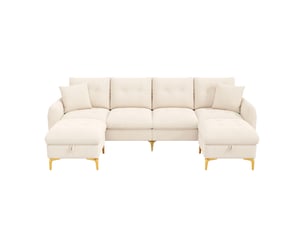 Canapé modulable tcqpz 4 places en u 263 x 137 x 85 cm avec 2 poufs de rangement chenille beige
