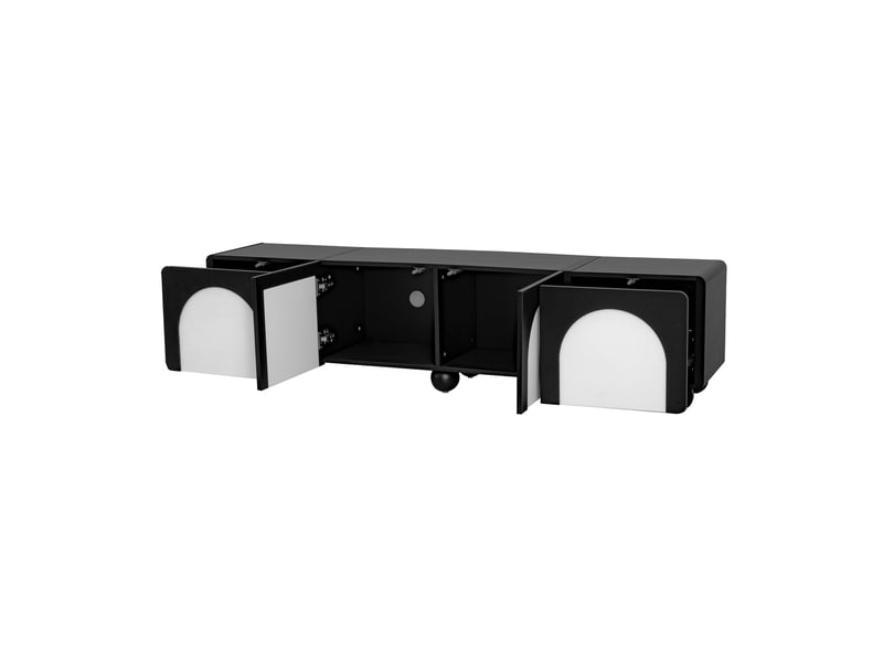  Meuble tv noir et blanc 180x38x45 cm, 2 tiroirs, 2 portes, style classique, rangement pratique  - Conforama D