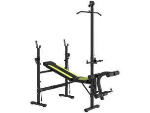 Banc de musculation fitness entrainement complet dossier réglable cordes traction curler supports barre et