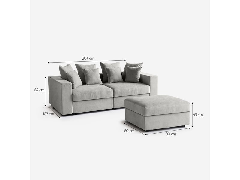  Canapé modulaire de salon déhoussable avec pouf et coussins cortina d - gris  - Conforama C