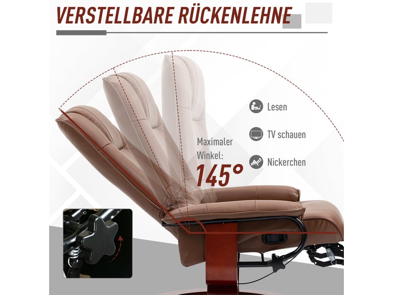  Fauteuil relax inclinable marron, fauteuil tv pivotant avec repose-pieds manuel, similicuir, pour salon et chambre  - Conforama B