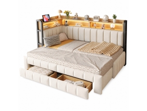 Lit gigogne 90x200 cm <strong>HAVRYA</strong>  <strong></strong> coloris beige