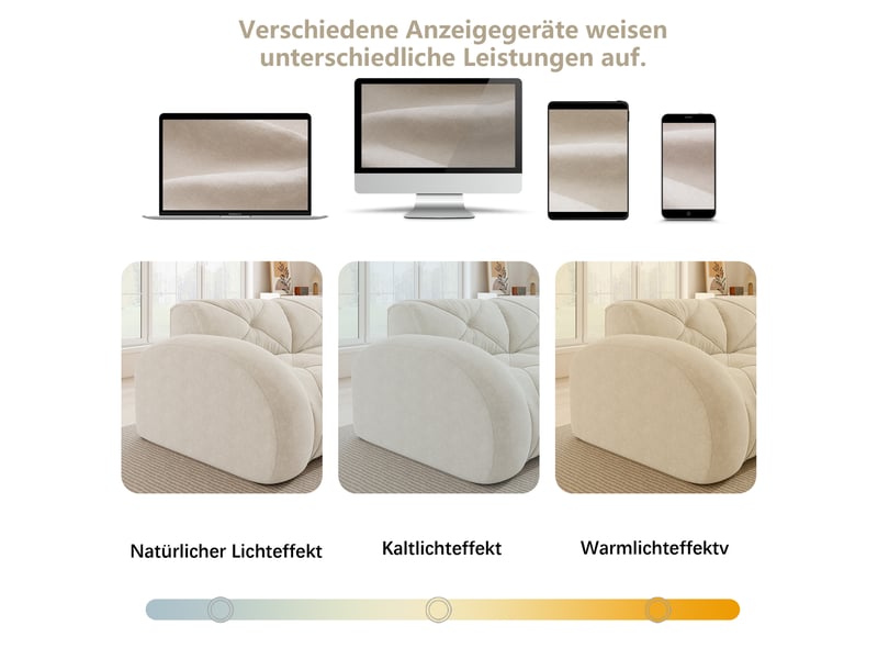 Canapé modulable 4 places en u, canapé panoramique sans dossier revêtement chenille couleur beige clair pour salon moderne - Conforama R