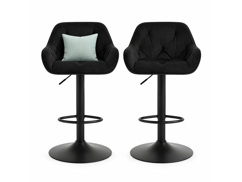 Lot de 2 tabourets de bar réglables et pivotants en velours noir - Conforama A