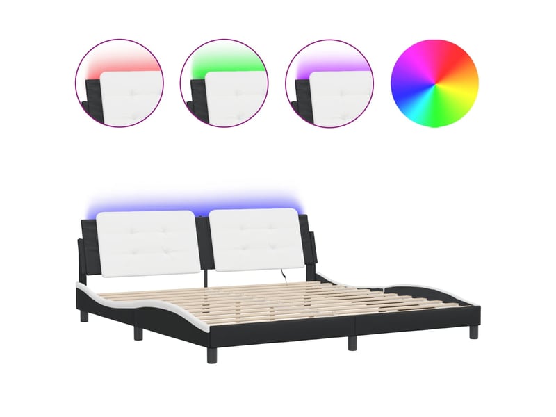  Lit double- lit adulte -  cadre de lit avec led sans matelas zadar noir et blanc 200x200 cm  - Conforama A