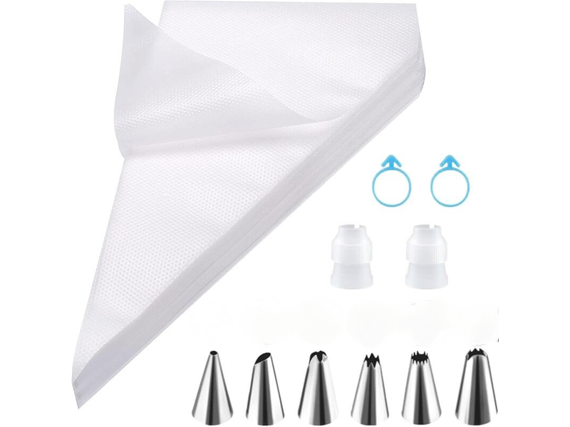Ce kit de 110 pièces comprend des douilles en acier inoxydable, des adaptateurs et des poches à douille jetables,adaptés aux gâteaux et aux pâtisser - Conforama A