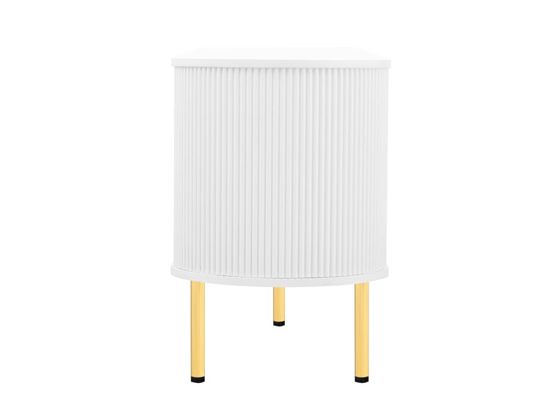  Meuble tv bas en verre avec portes - rangement pratique pour salon - pieds et poignées dorées  - Conforama E
