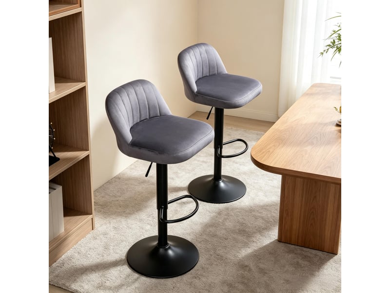  Tabourets de bar lot de 2 réglables et pivotants - lpospi - dossier courbé, polyester, cuisine - noir et gris  - Conforama C