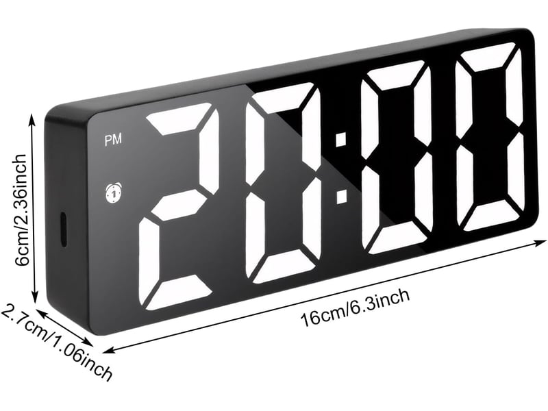 Réveil numérique led, horloge de chevet, réveil alimenté par usb, avec 3 modes de répétition,température somnoler luminosité réglable horloge (noir)  - Conforama B
