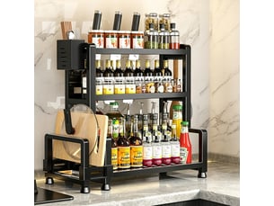 Étagère à épices 3 niveaux, organisateur de cuisine sur pied, rangement pour épices et condiments, 50 cm
