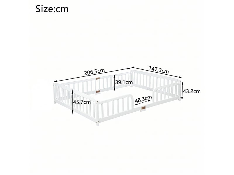  Lit au sol enfant 140x200 cm avec barrière de sécurité - lit montessori blanc en bois de pin  - Conforama C