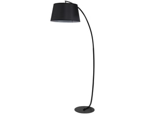 Lampadaire arc moderne en métal noir, abat-jour en lin, design élégant, pour salon et chambre