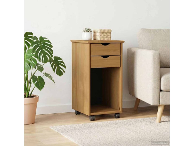  Caisson roulant de bureau, meuble de rangement 34 x 39 x 65,5 cm pin massif brun miel  - Conforama C