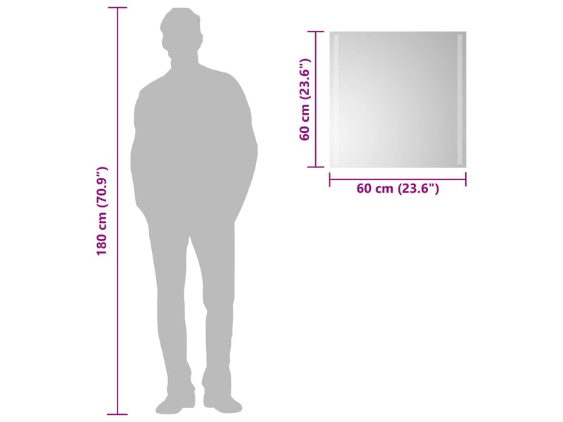 Miroir de salle de bain, miroir de toilette led transparent 60 x 60 cm verre trempé cf62598 - Conforama E