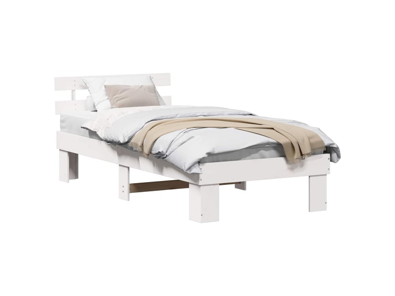 Lit simple- lit adulte - cadre de lit avec tête de lit blanc 80 x 200 cm pin massif - Conforama A