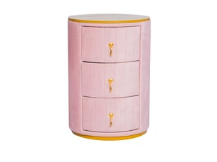 Table de chevet tcqpz ronde 3 tiroirs 40 x 40 x 52,5 cm velours rose plateau effet marbre