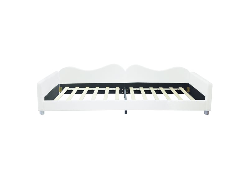 Lit enfant 90x200cm, convertible en canapé, accoudoirs et dossier, sommier lattes inclus, capacité 120kg, sans matelas, blanc - Conforama A