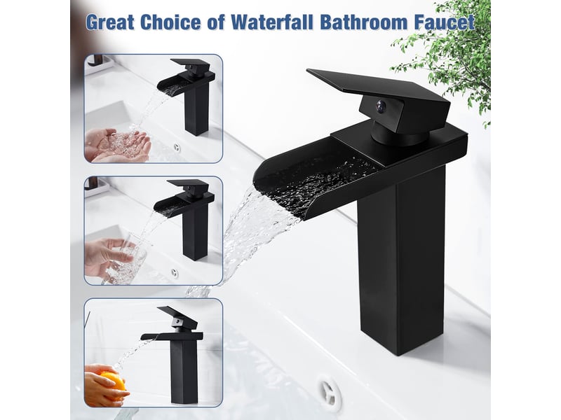 Moderne noir robinet de salle de bain en laiton,mitigeur lavabo cascade, robinet lavabo avec bec hauteur 140mm,eau froide & chaude disponible, g 38 - Conforama E