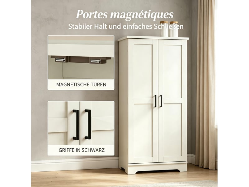  Armoire de cuisine 60x40x120 cm à portes mdf et panneau de particules crème  - Conforama D
