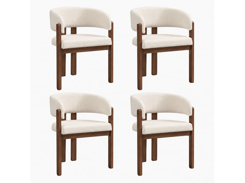  Lot de 4 chaises de salle à manger 60 x 51 x 80 cm, bois noyer et bouclé beige, avec accoudoirs  - Conforama D