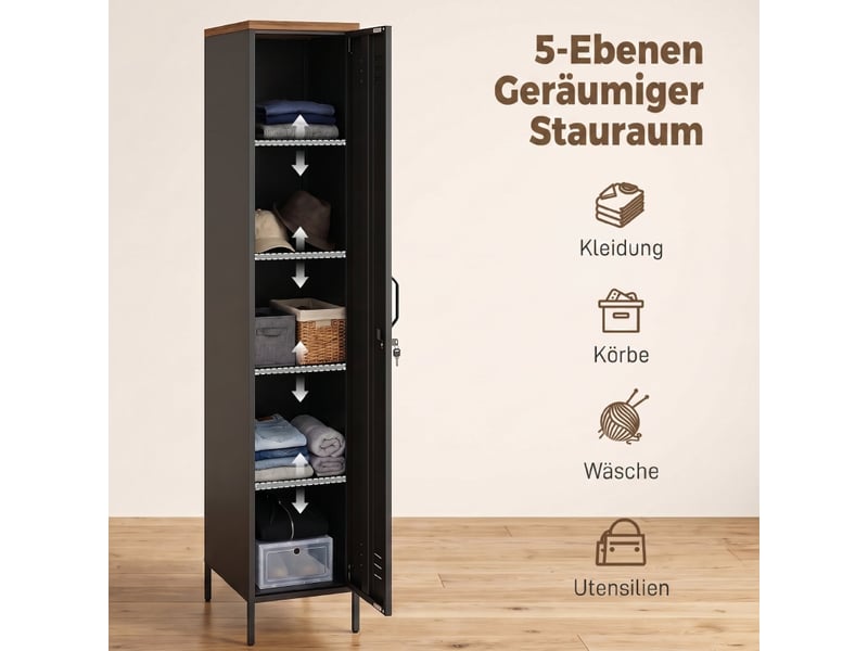  Armoire de chambre - armoire métallique, style industriel, avec étagères réglables pour chambre, garage et bureau, noire  - Conforama W