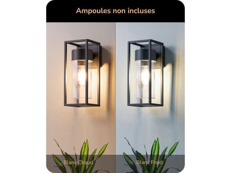  Applique murale moderne exterieur interieur aluminium noir ip44 e27 lot de 2 370618_AADHT69454_6_DROPFR - Conforama E