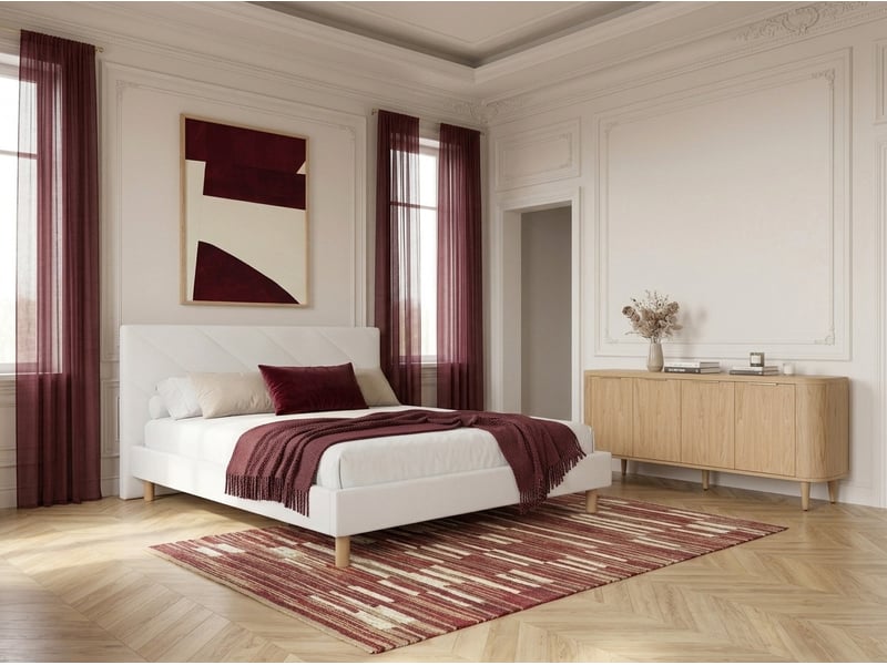  Bobochic lit helena tissu velours lisse avec lattes massives beige 180x200 HELENA - Conforama C